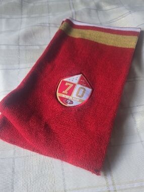 49ners Faithful Red Knit Scarf with Gold and White Stripes